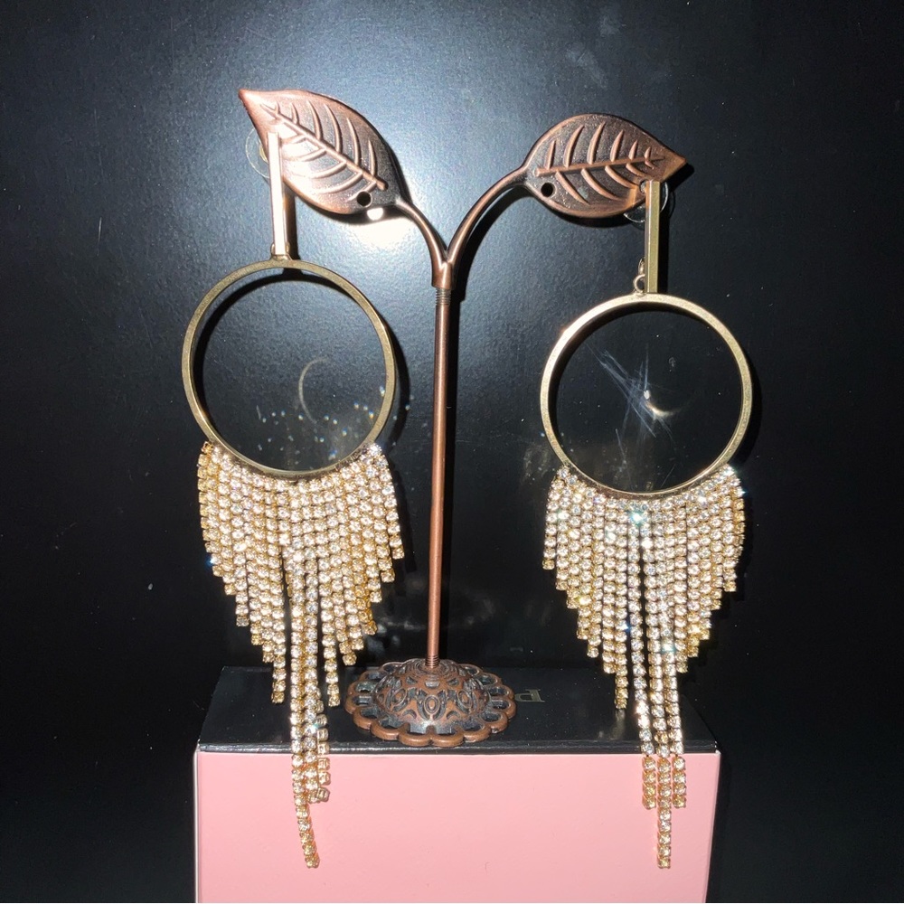 NWT Luxurious gold hoop drop earrings with jewels